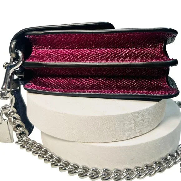 Coach Sm Purple Leather Wallet Crossbody Bag Purse Chain Metallic Multicolor